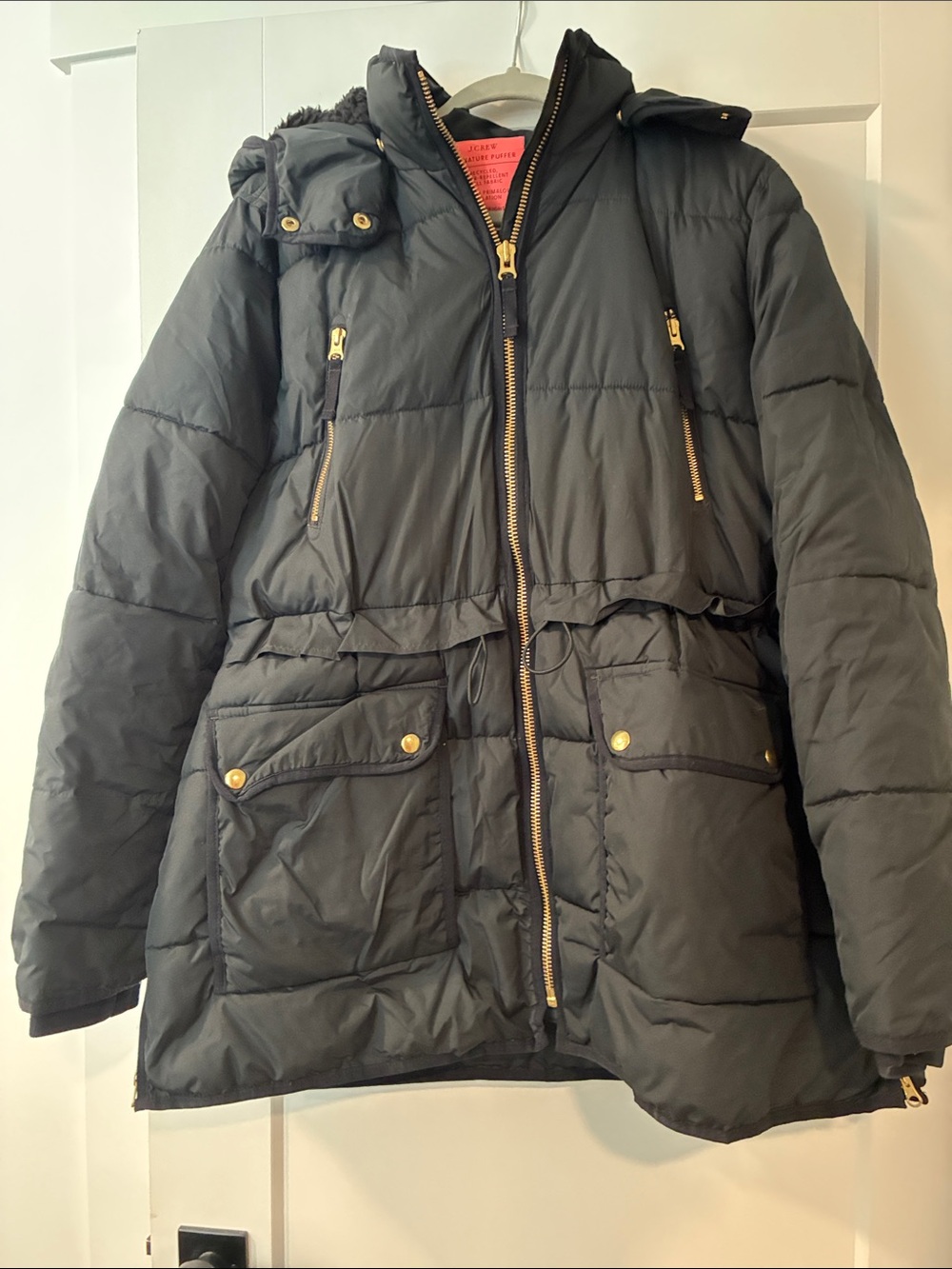 J.CREW—Women's Black Quilted Puffer Jacket with Hood